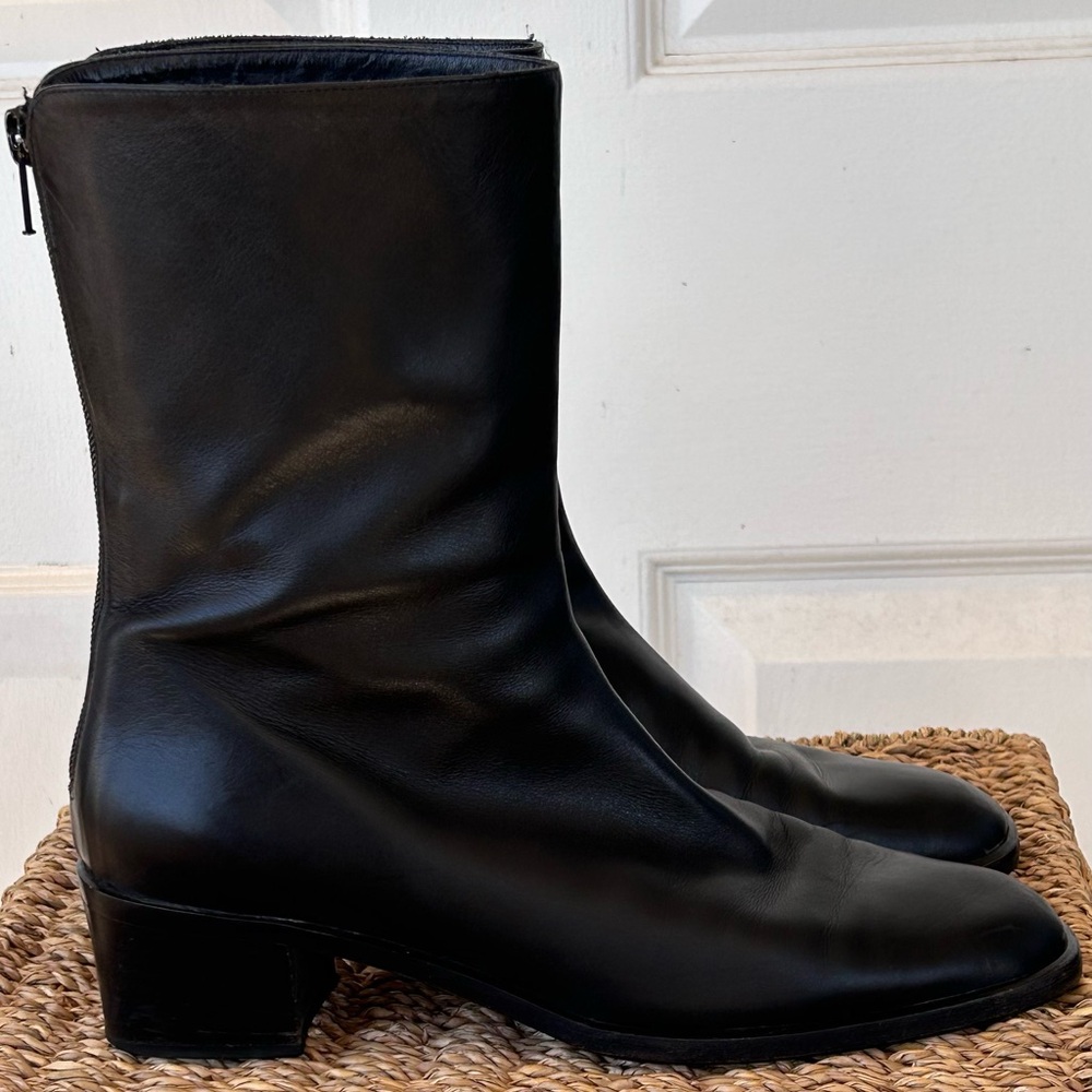Cole Haan Black Leather Mid-Calf Boots - Picture 5 of 13
